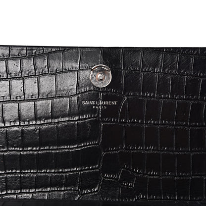 Saint Laurent Calfskin Crocodile Embossed Medium Classic Monogram Kate Tassel Satchel Black 8 of 9