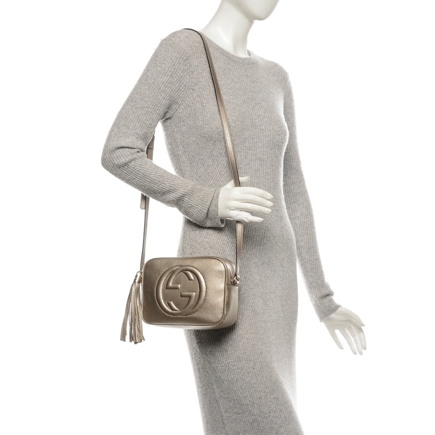Metallic Pebbled Calfskin Small Soho Disco Bag Golden Beige