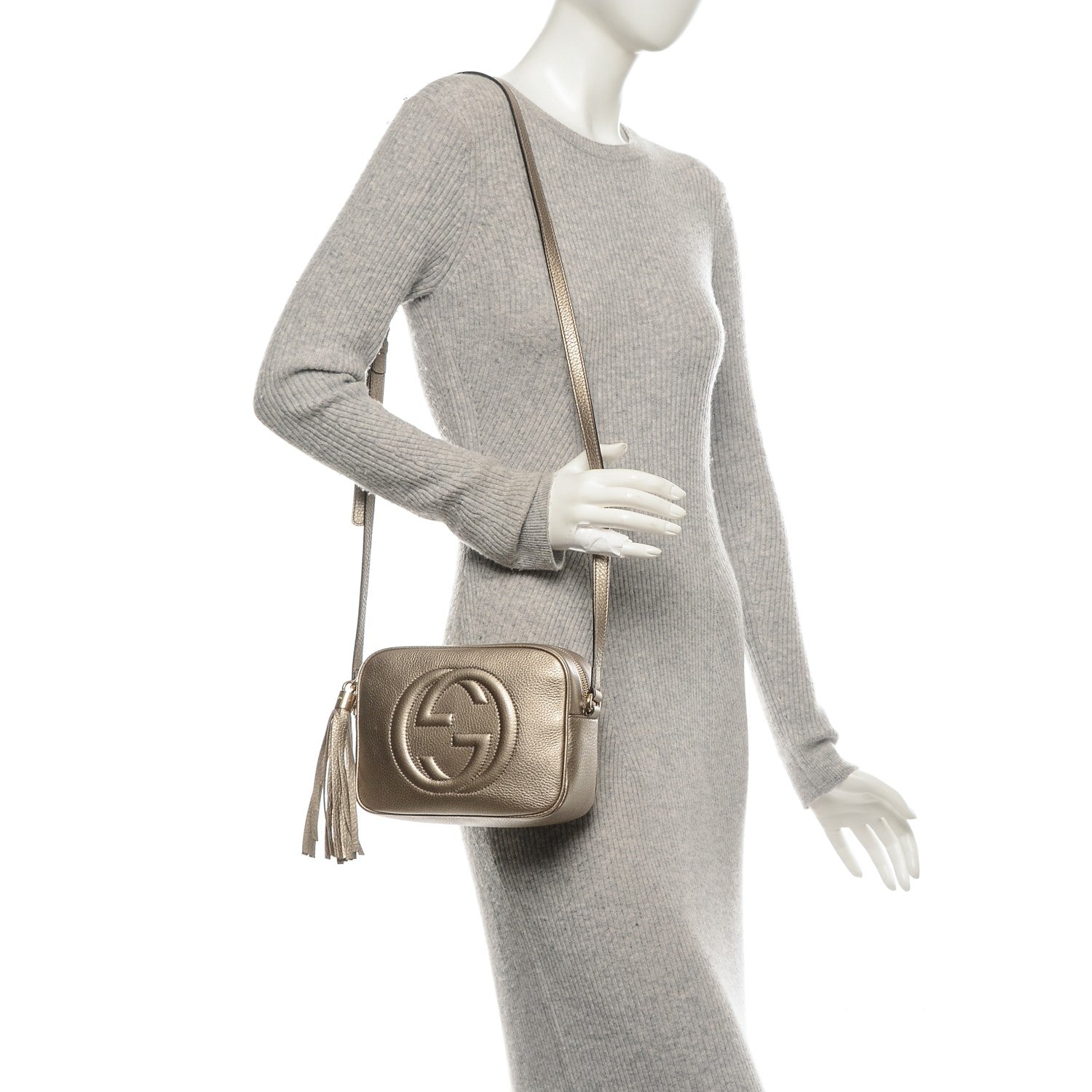 Gucci Metallic Pebbled Calfskin Small Soho Disco Bag Golden Beige 2 of 7