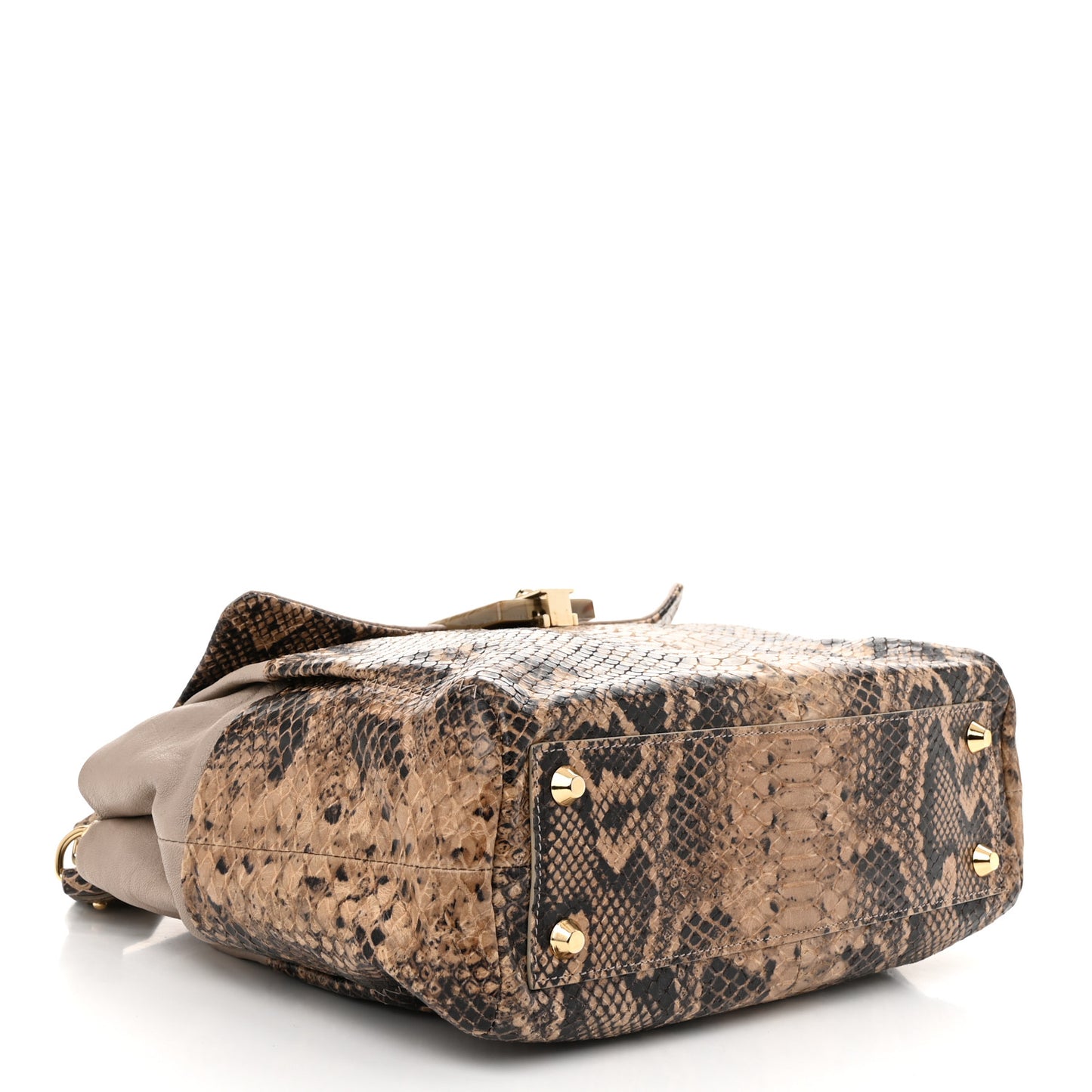 Calfskin Snakeskin Print Embossed Medium Fantaisie Double Carry Flap Shoulder Bag Gris
