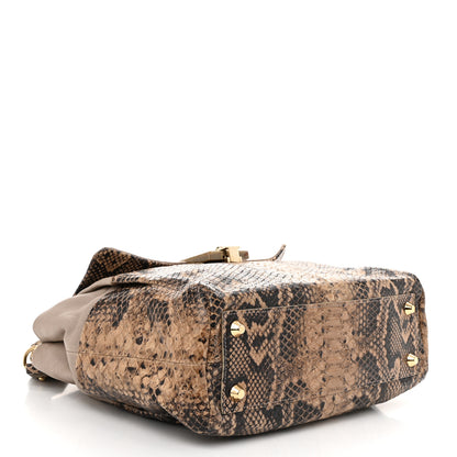 Lanvin Calfskin Snakeskin Print Embossed Medium Fantaisie Double Carry Flap Shoulder Bag Gris 4 of 11