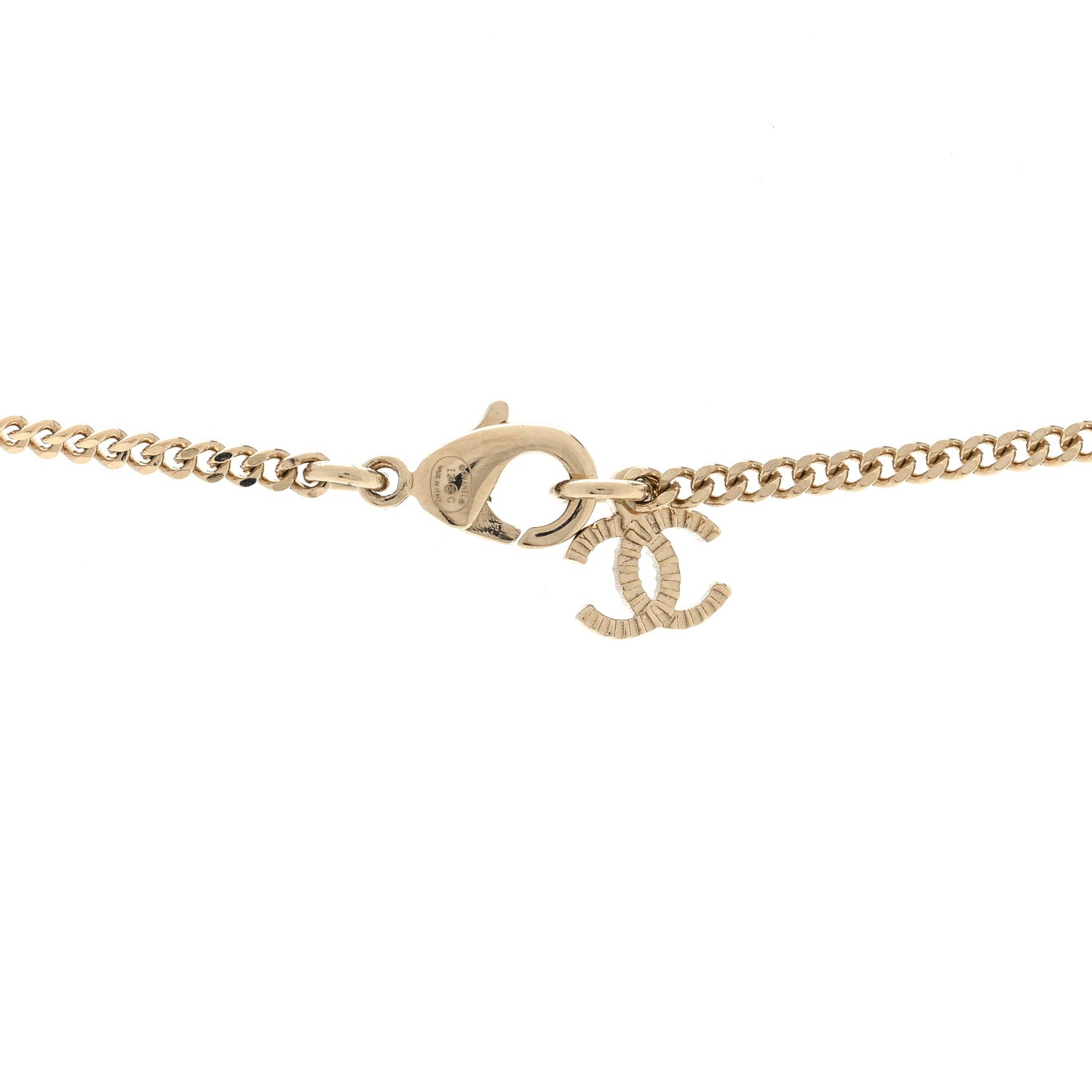 Chanel Baguette Crystal Logo CC Necklace Grey Gold 3 of 3