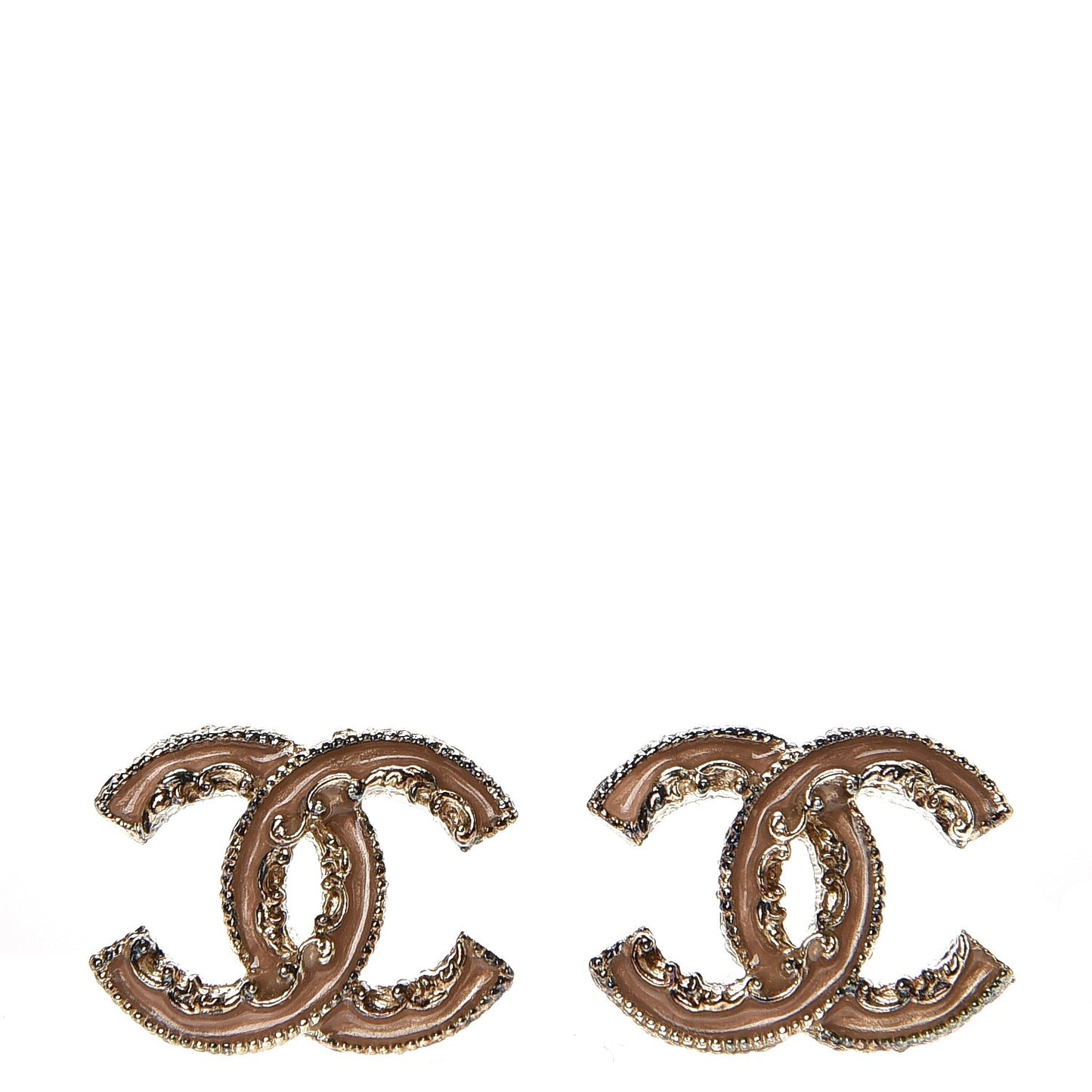 Enamel CC Baroque Earrings Beige Gold