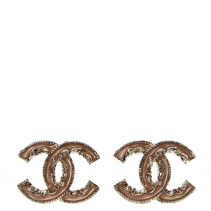 Chanel Enamel CC Baroque Earrings Beige Gold 1 of 4