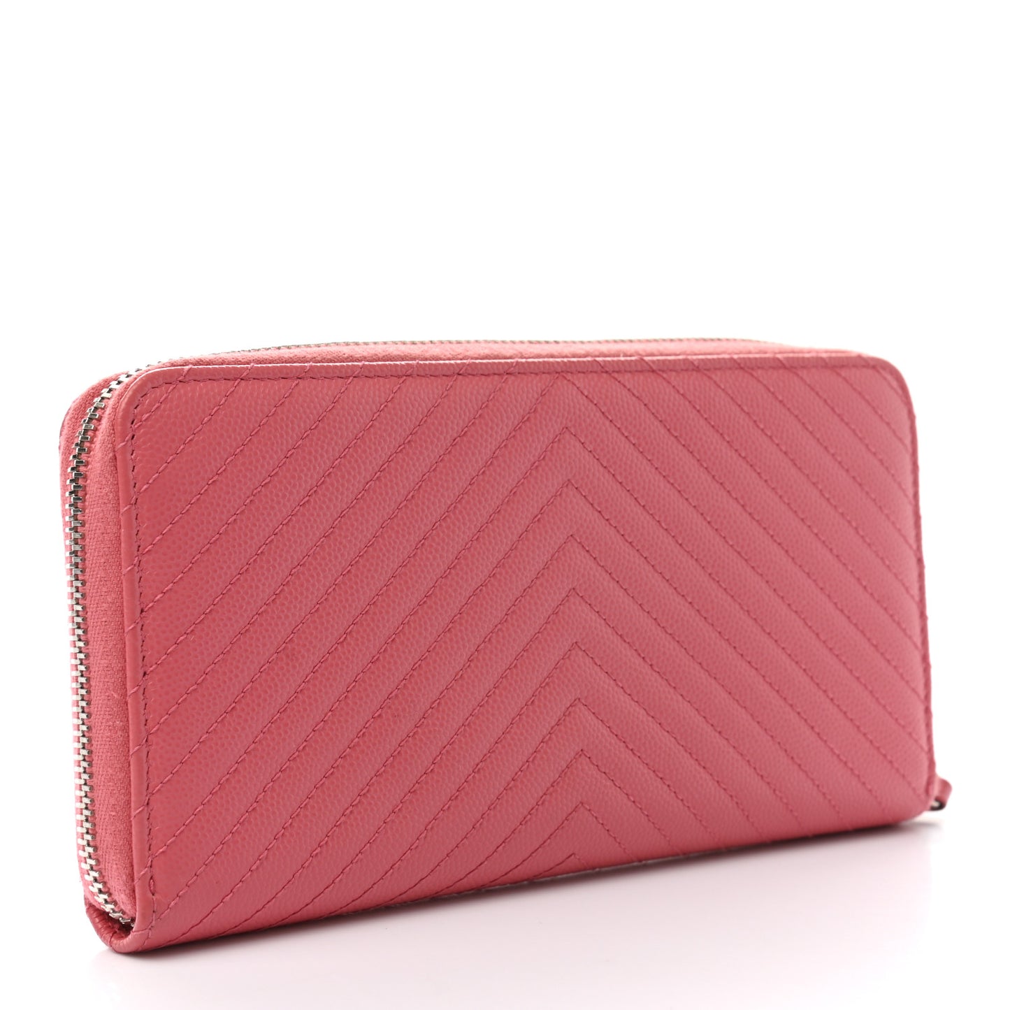 Caviar Chevron Large Gusset Zip Around Wallet Pink