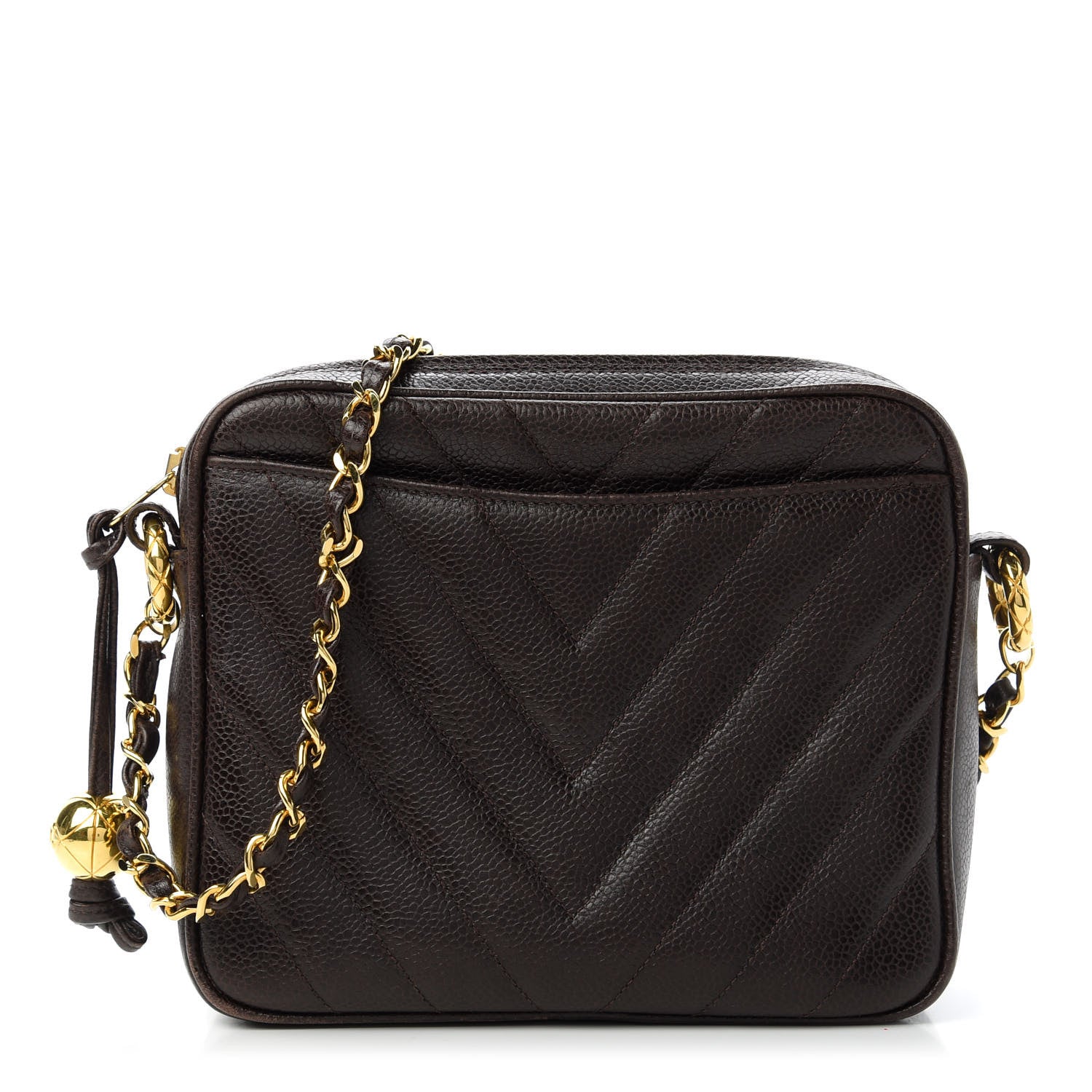 Chanel Caviar Chevron Quilted Camera Case Brown 1 of 11