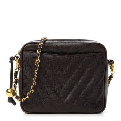 Chanel Caviar Chevron Quilted Camera Case Brown 1 of 11