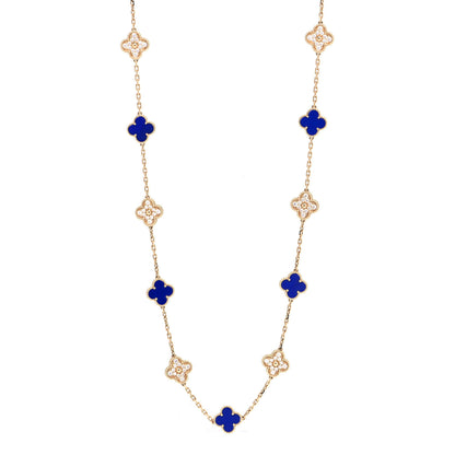 Van Cleef & Arpels 18K Yellow Gold Diamond Lapis 20 Motifs Vintage Alhambra Necklace 1 of 8