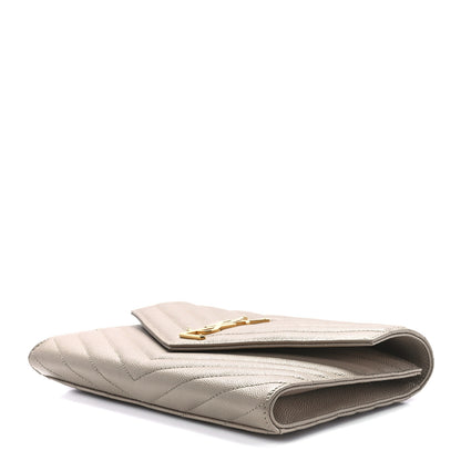 Saint Laurent Grain De Poudre Matelasse Chevron Monogram Envelope Clutch Dark Beige 9 of 11