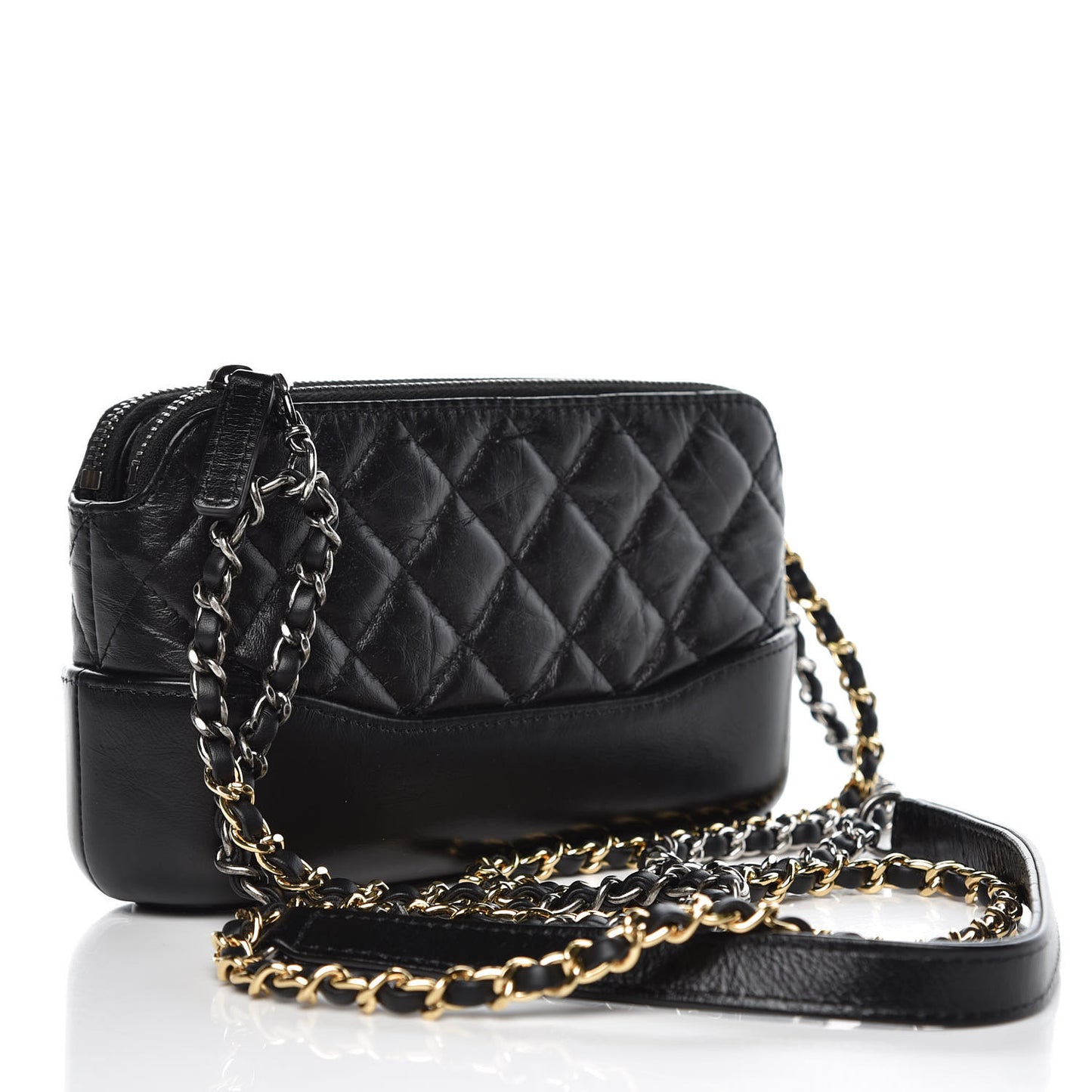 Aged Calfskin Quilted Small Gabrielle Clutch With Chain Black