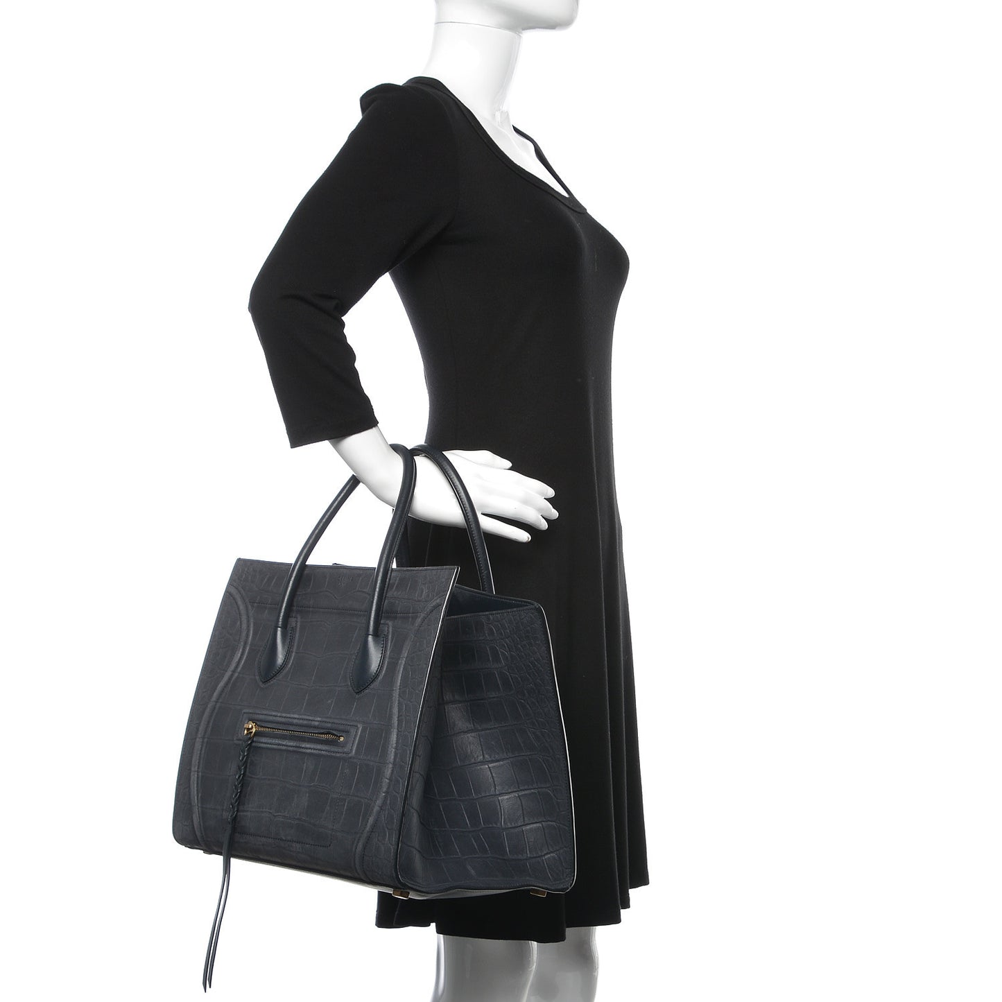 Crocodile Embossed Calfskin Medium Phantom Luggage Navy Blue
