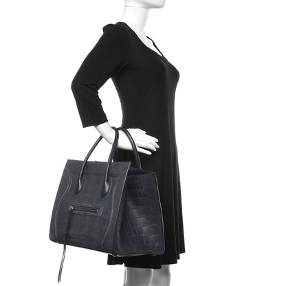 Celine Crocodile Embossed Calfskin Medium Phantom Luggage Navy Blue 2 of 7