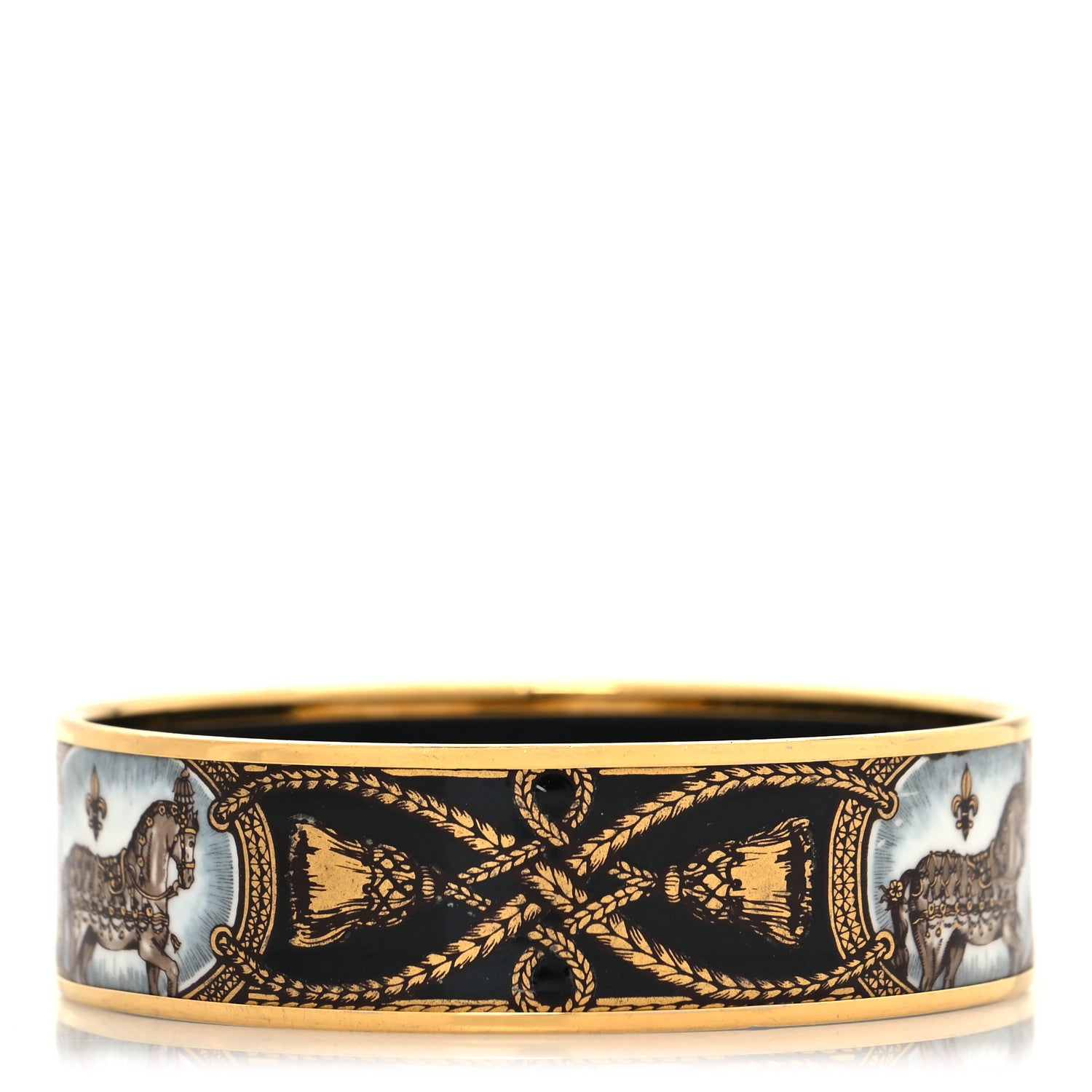 Hermes Enamel Printed Wide Grand Apparat Bracelet 70 Black 1 of 5
