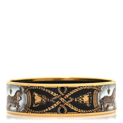 Hermes Enamel Printed Wide Grand Apparat Bracelet 70 Black 1 of 5