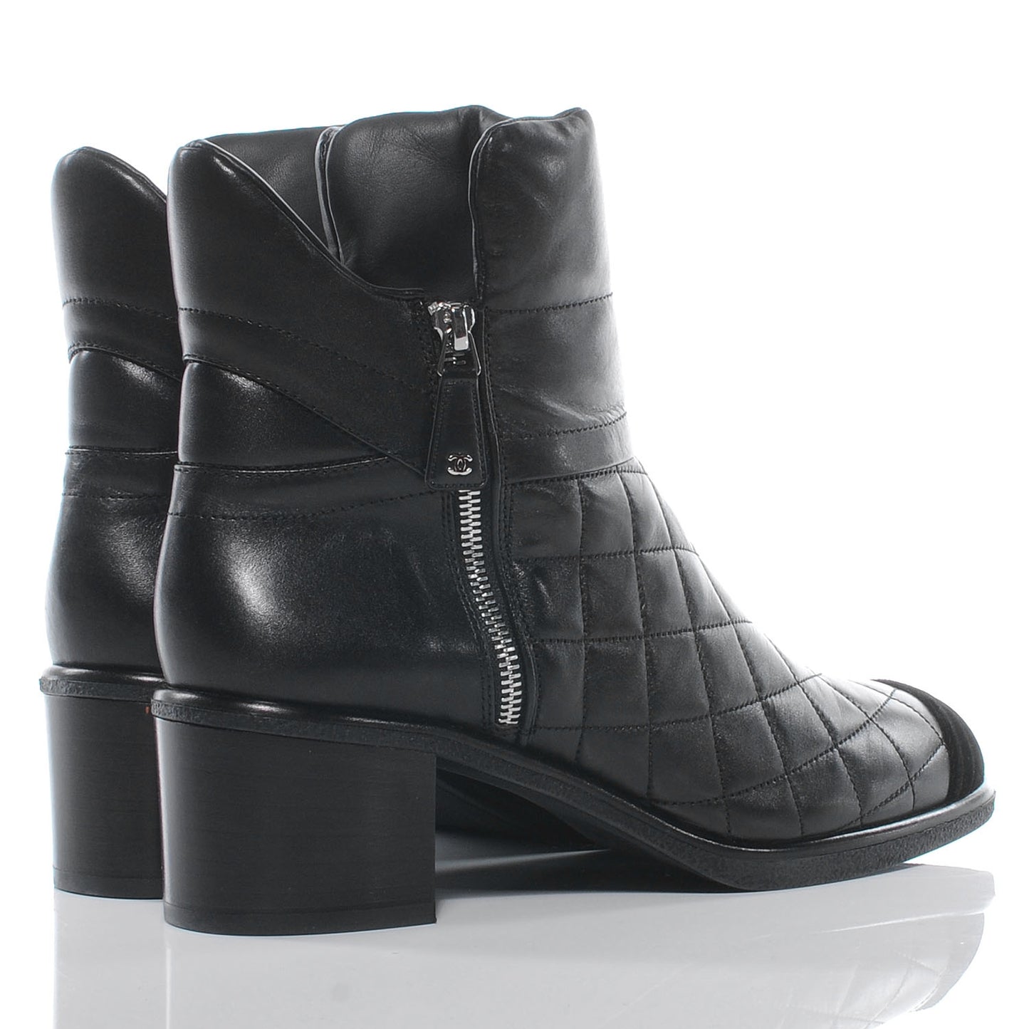 Leather Quilted Cap Toe Boots 41 Black