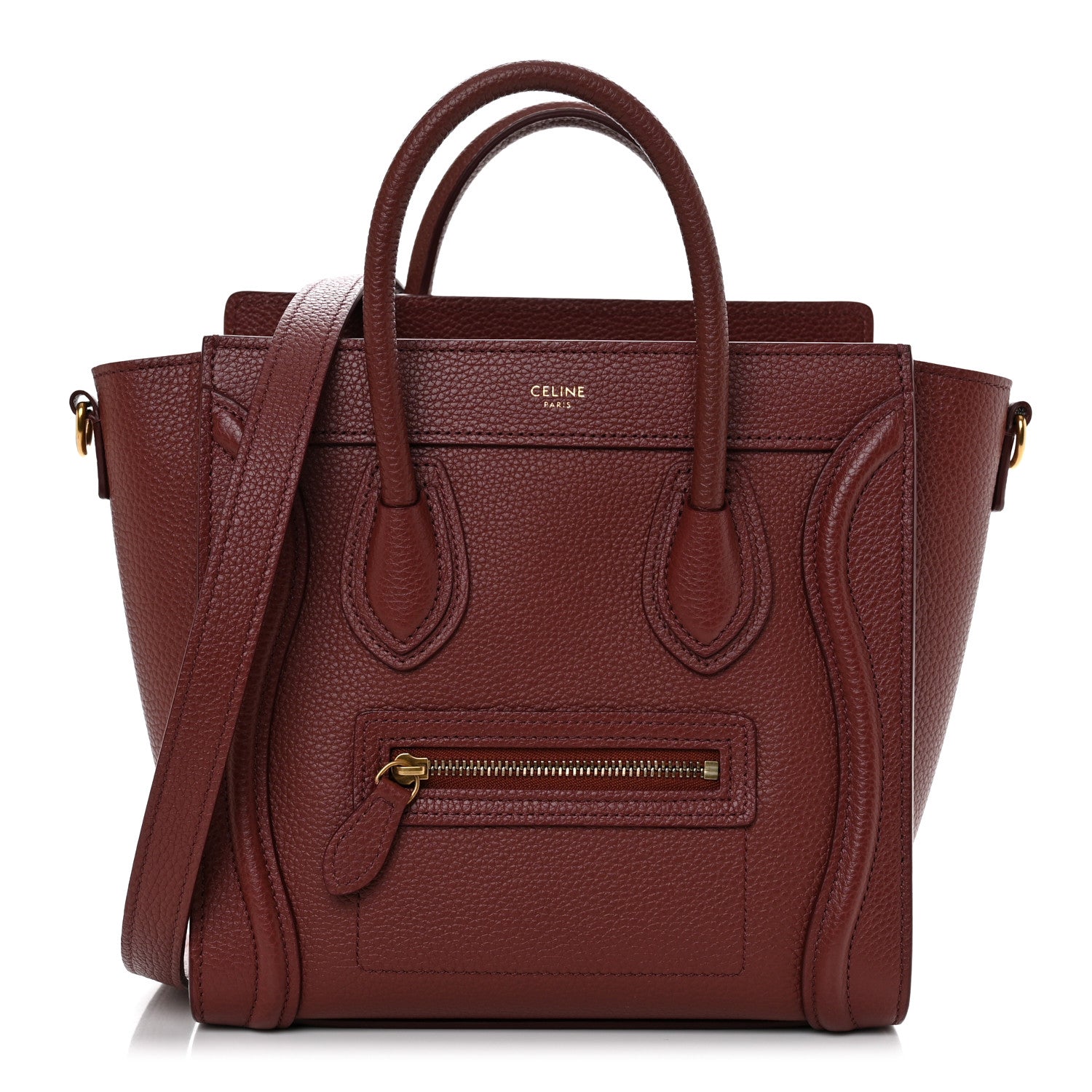 Celine Drummed Calfskin Nano Luggage Grenat 1 of 11