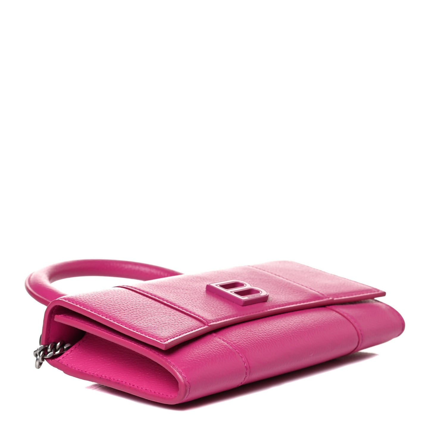 Grained Calfskin Tonal B Hourglass Top Handle Crossbody Phone Holder Fuchsia