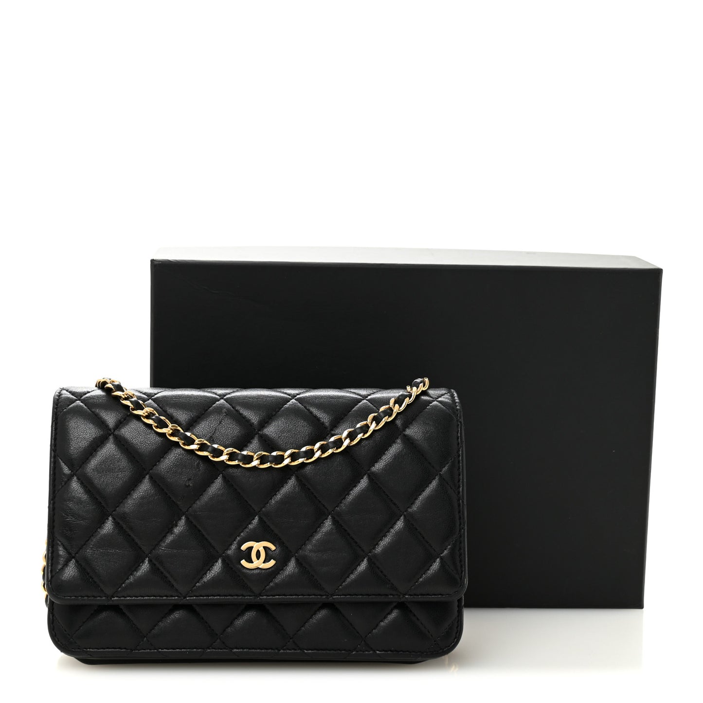 Lambskin Quilted Wallet On Chain WOC Black