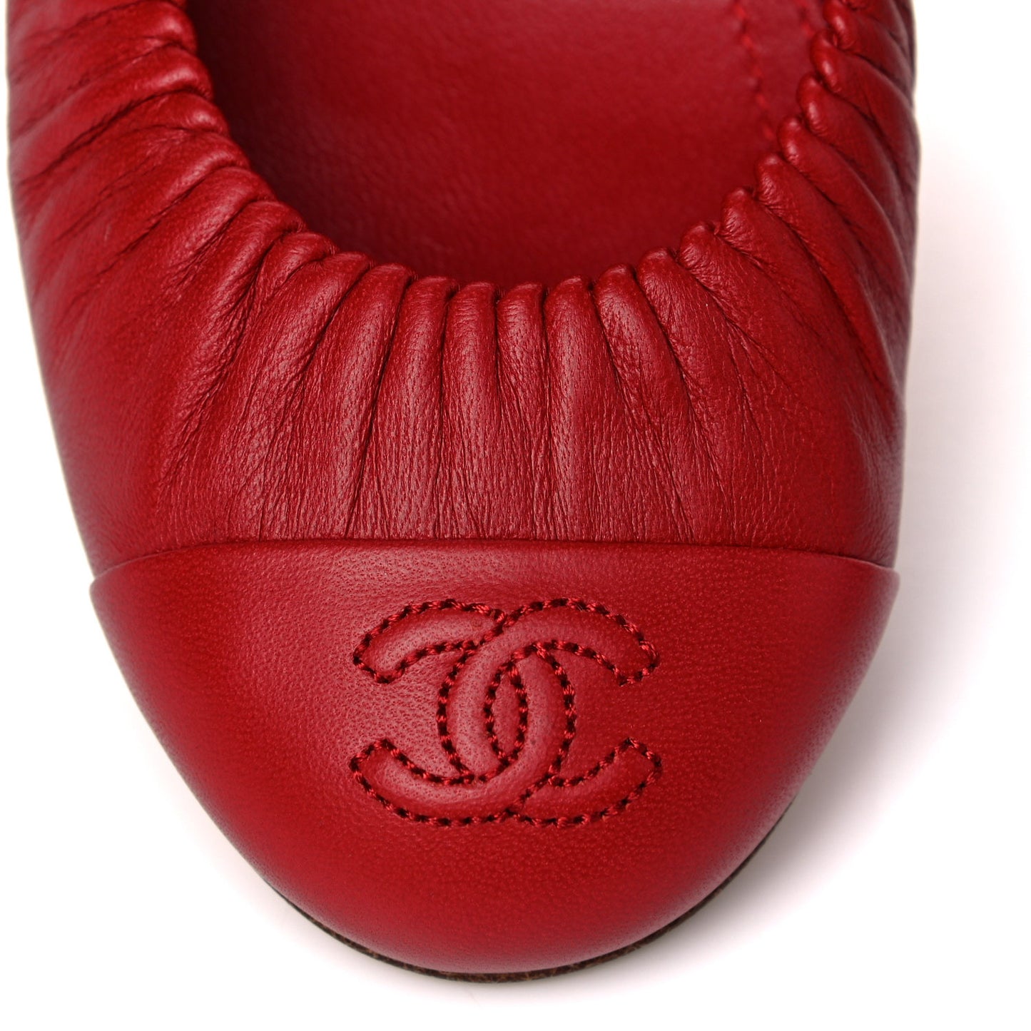 Lambskin CC Cap Toe Ballerina Flats 36 Red
