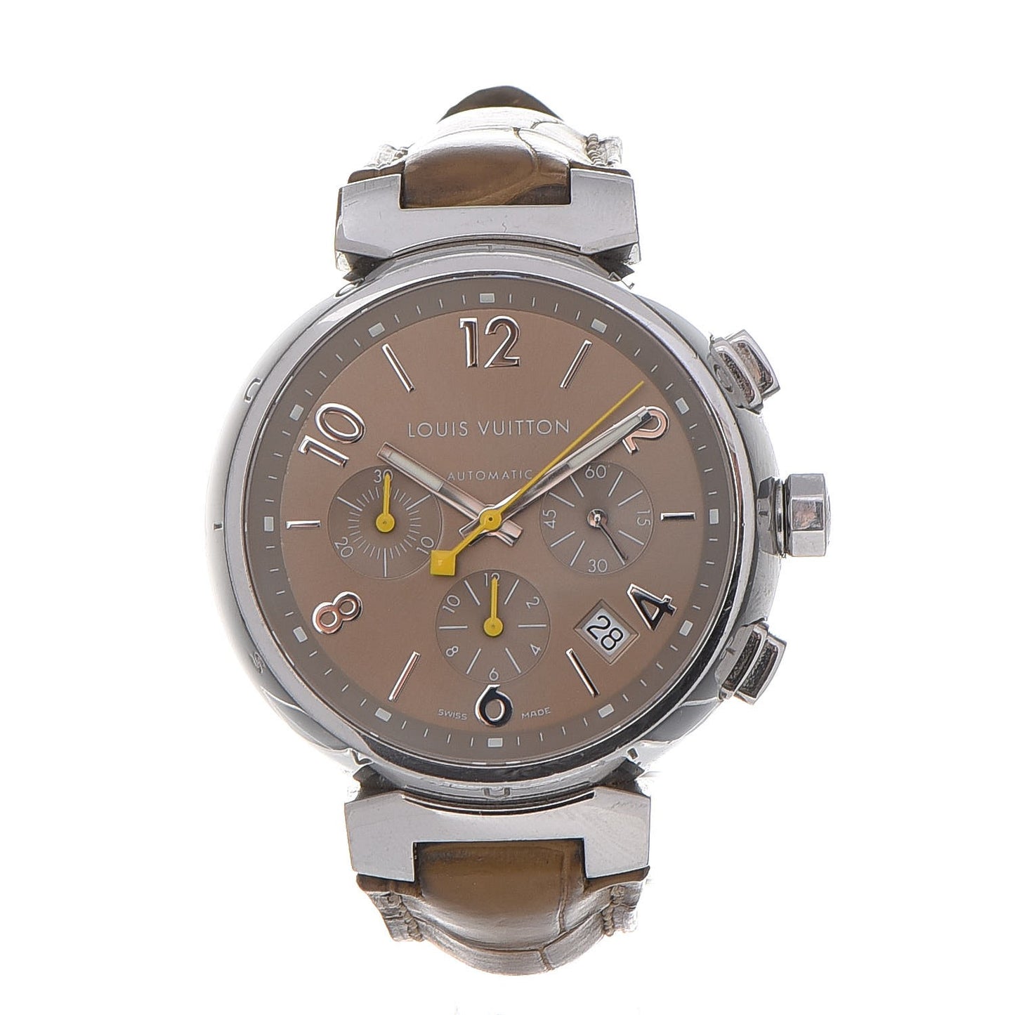 Stainless Steel Alligator 41mm Tambour Chronograph Automatic Watch Champagne