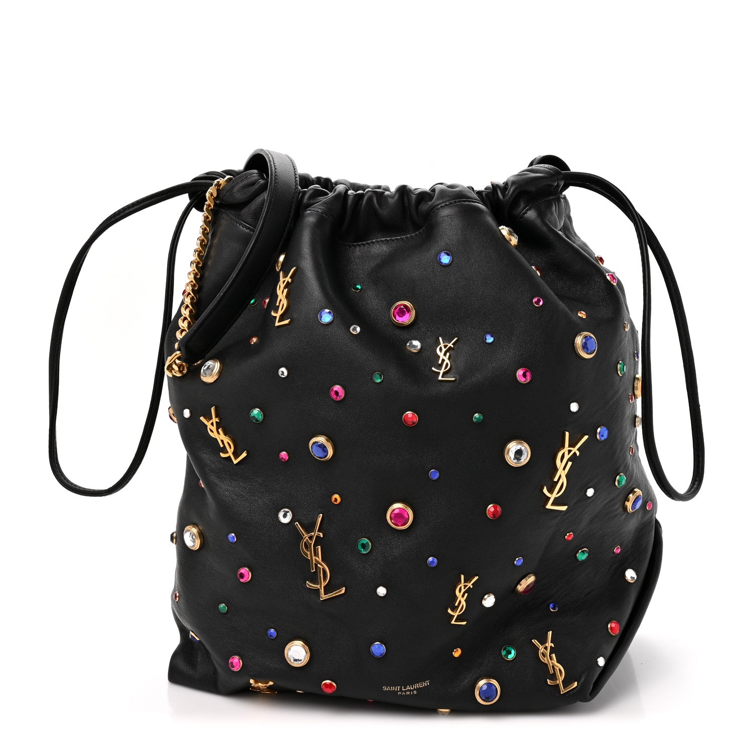 Saint Laurent Lambskin Charm Studded Teddy Drawstring Bag Black 1 of 11