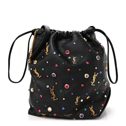Saint Laurent Lambskin Charm Studded Teddy Drawstring Bag Black 1 of 11