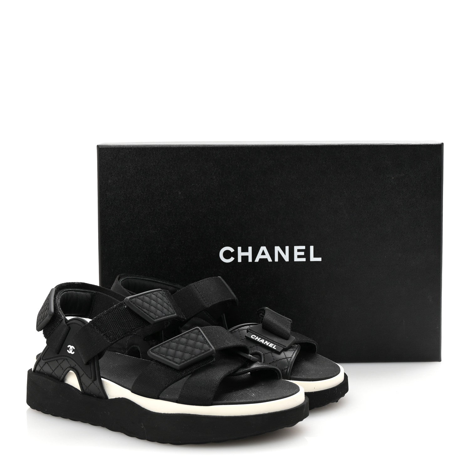 Chanel Nylon Lambskin Calfskin Velcro Dad Sandals 36 Black White 10 of 10