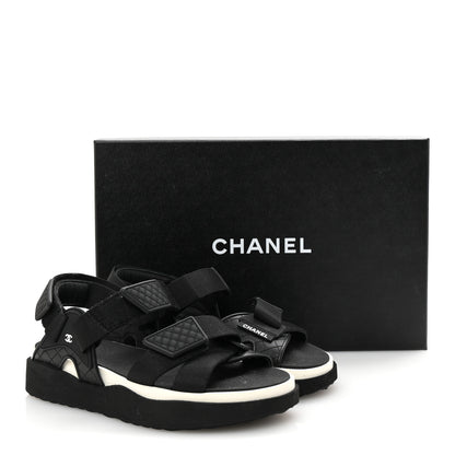 Chanel Nylon Lambskin Calfskin Velcro Dad Sandals 36 Black White 10 of 10