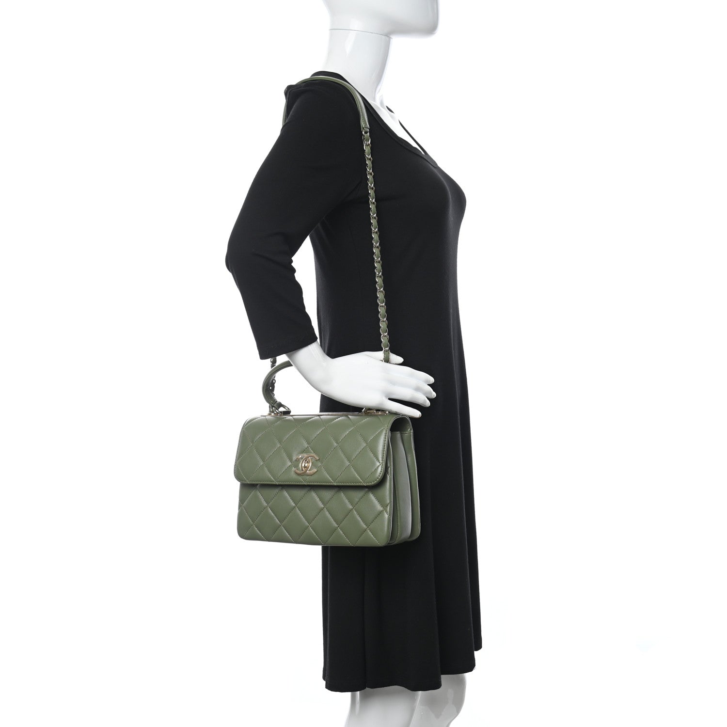 Chanel Lambskin Quilted Small Trendy CC Flap Dual Handle Bag Green 2 of 9