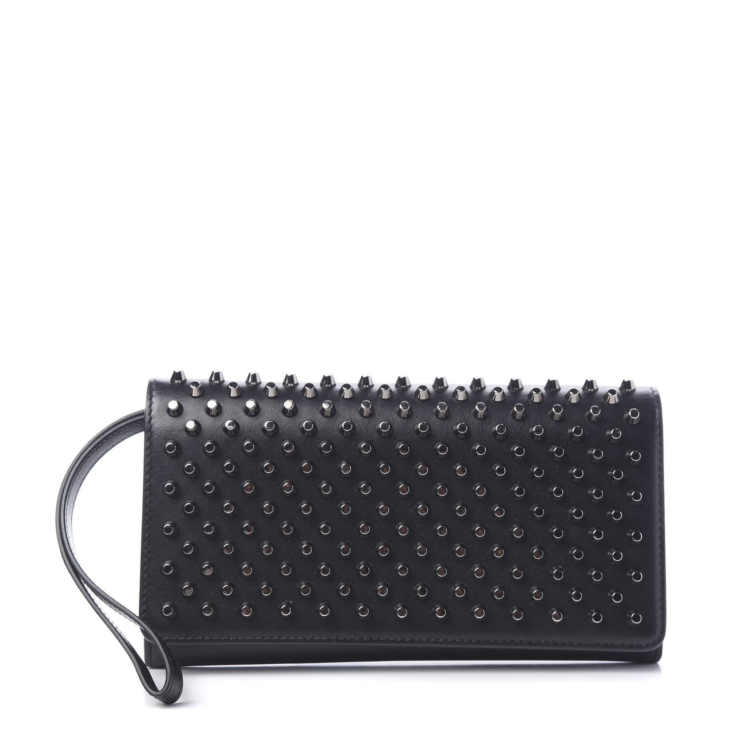 Calfskin Macaron Spiked Flap Wallet Black