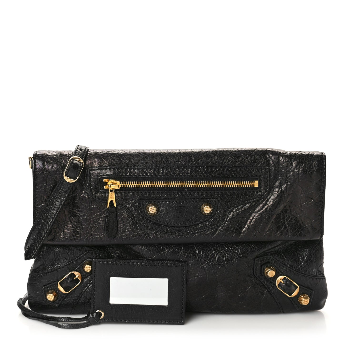 Agneau Giant 12 Gold Hardware Envelope Strap Clutch Black