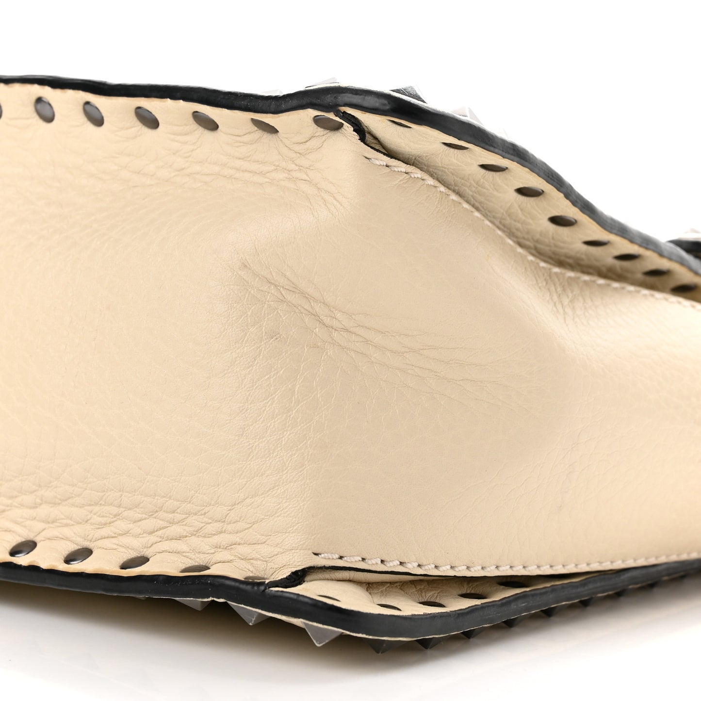 Grained Calfskin Rockstud Top Handle Flap Shoulder Bag Light Ivory