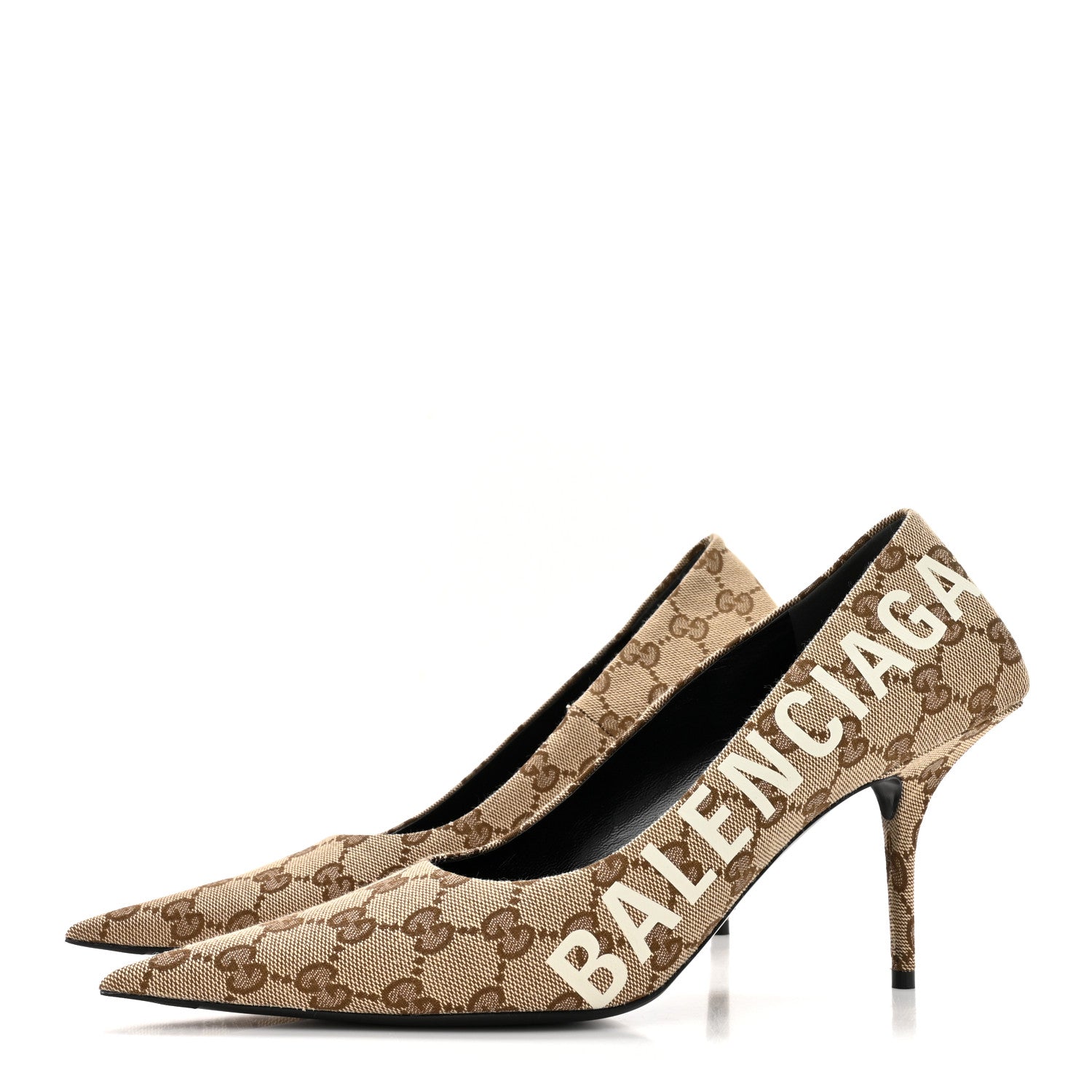 Balenciaga X GUCCI GG Monogram Square Knife 80mm Pumps 40 Beige Ebony 3 of 10