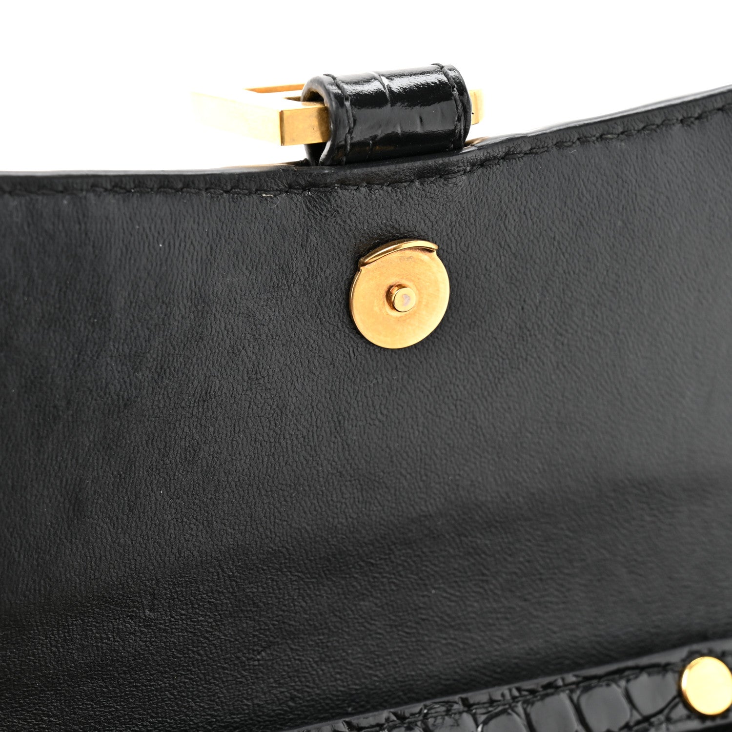 Balenciaga Shiny Calfskin Crocodile Embossed Hourglass Chain Bag Black 7 of 10