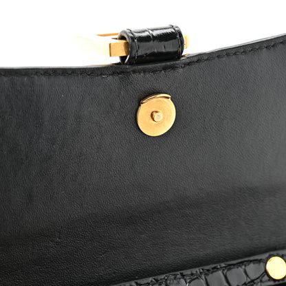 Balenciaga Shiny Calfskin Crocodile Embossed Hourglass Chain Bag Black 7 of 10