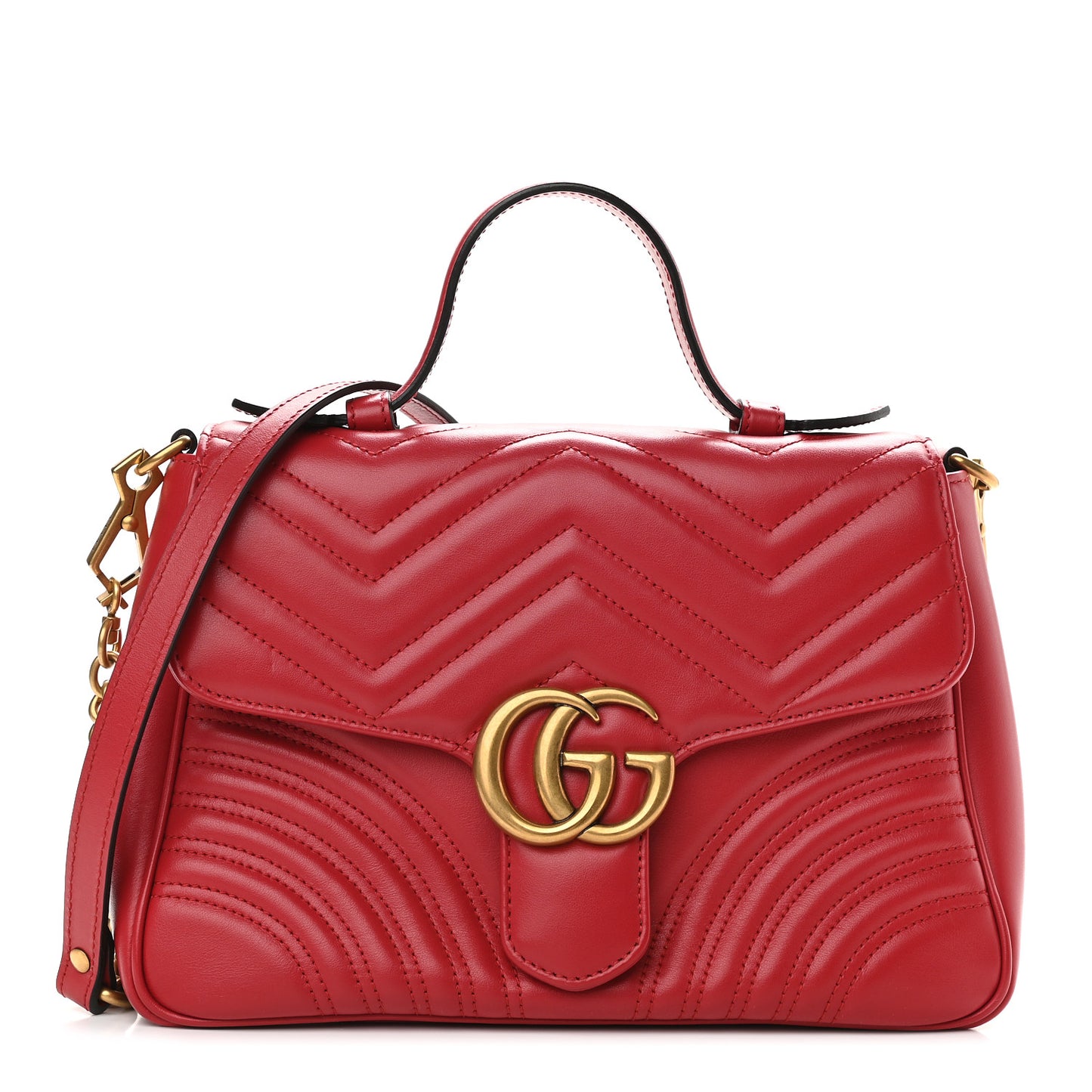 Calfskin Matelasse Small GG Marmont Top Handle Shoulder Bag Hibiscus Red
