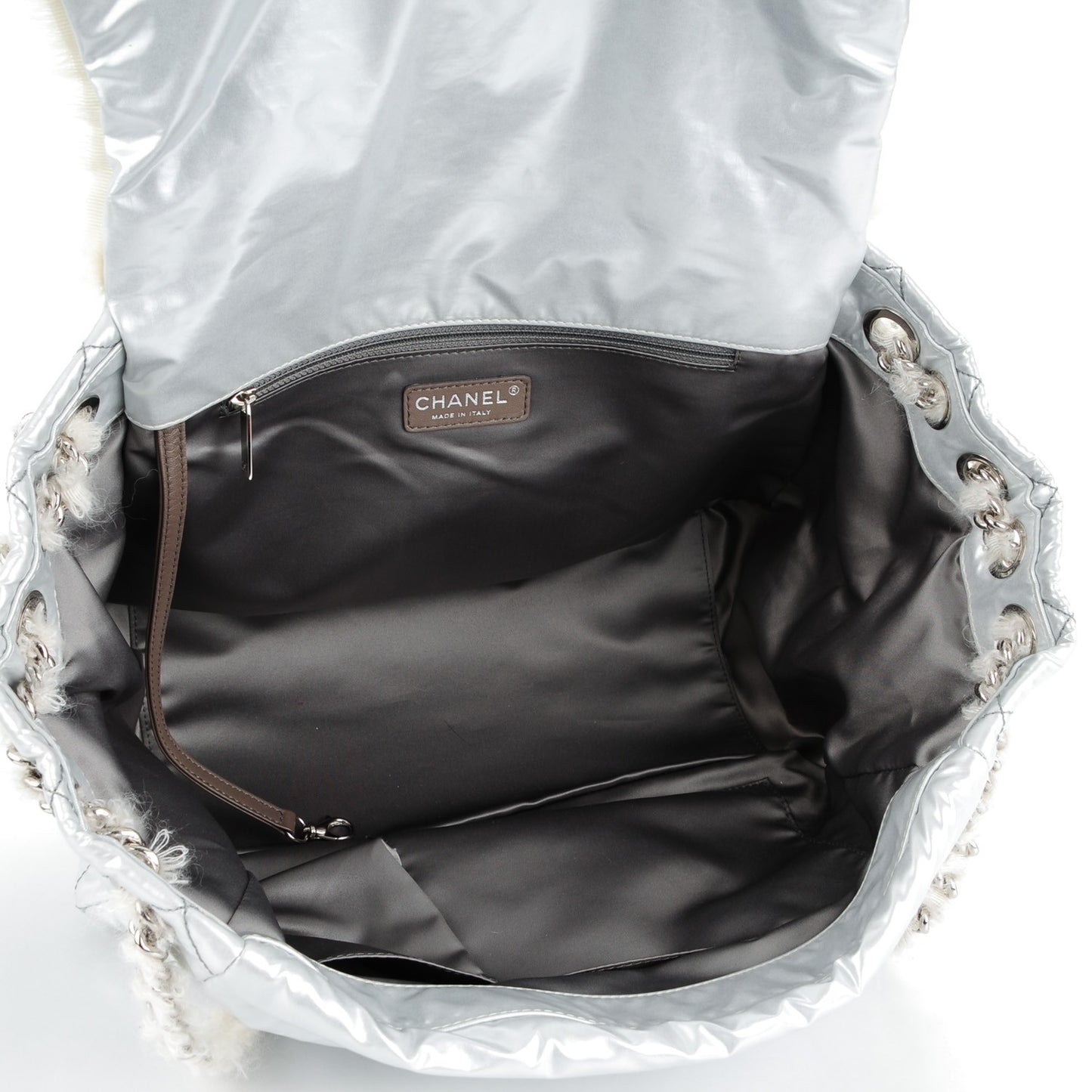 Vinyl Mohair Trimmed Accordion Arctic Polar Ice Flap Silver