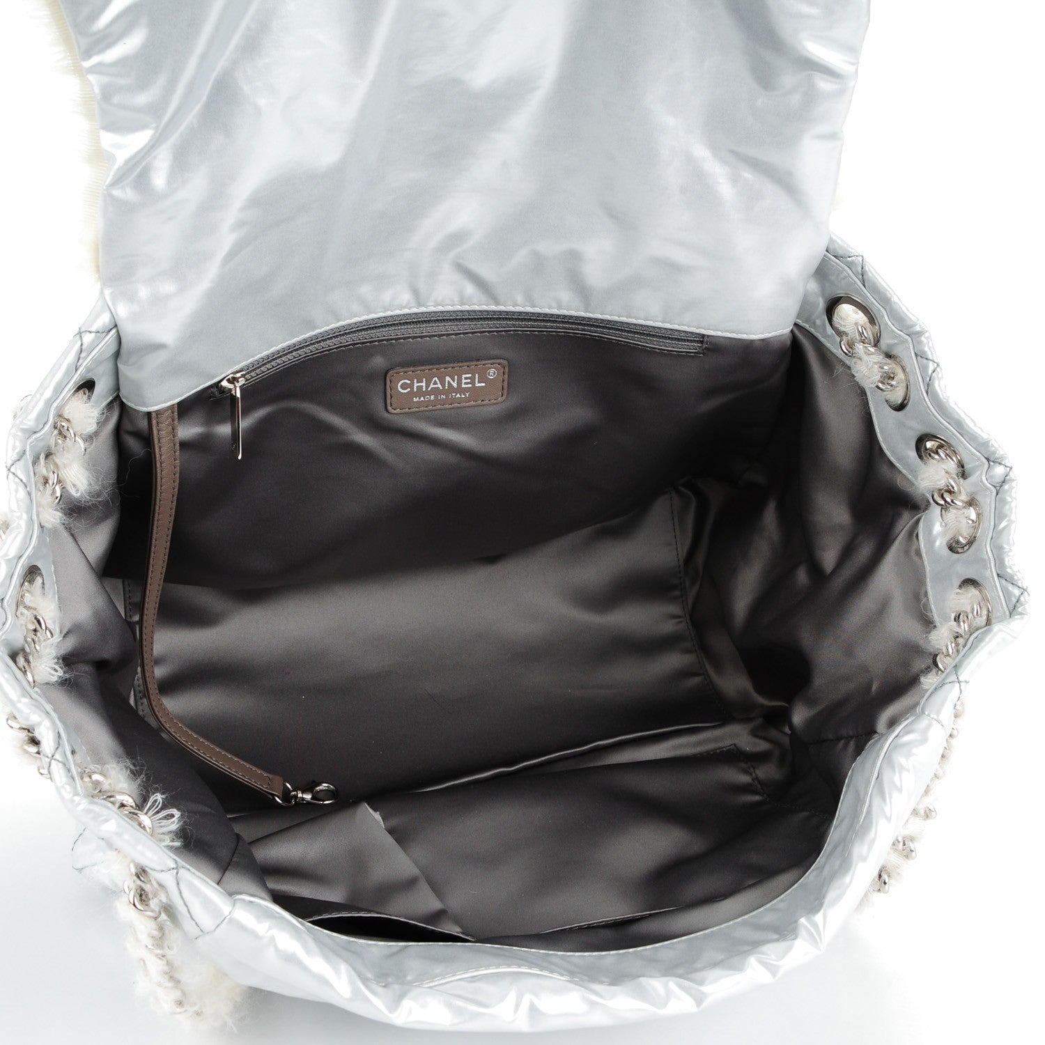 Chanel Vinyl Mohair Trimmed Accordion Arctic Polar Ice Flap Silver 5 of 7
