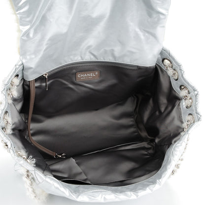 Chanel Vinyl Mohair Trimmed Accordion Arctic Polar Ice Flap Silver 5 of 7