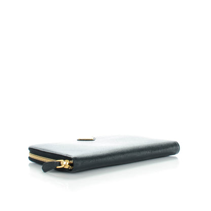 Prada Saffiano Triangle Large Zip Around Travel Wallet Nero Black 4 of 8