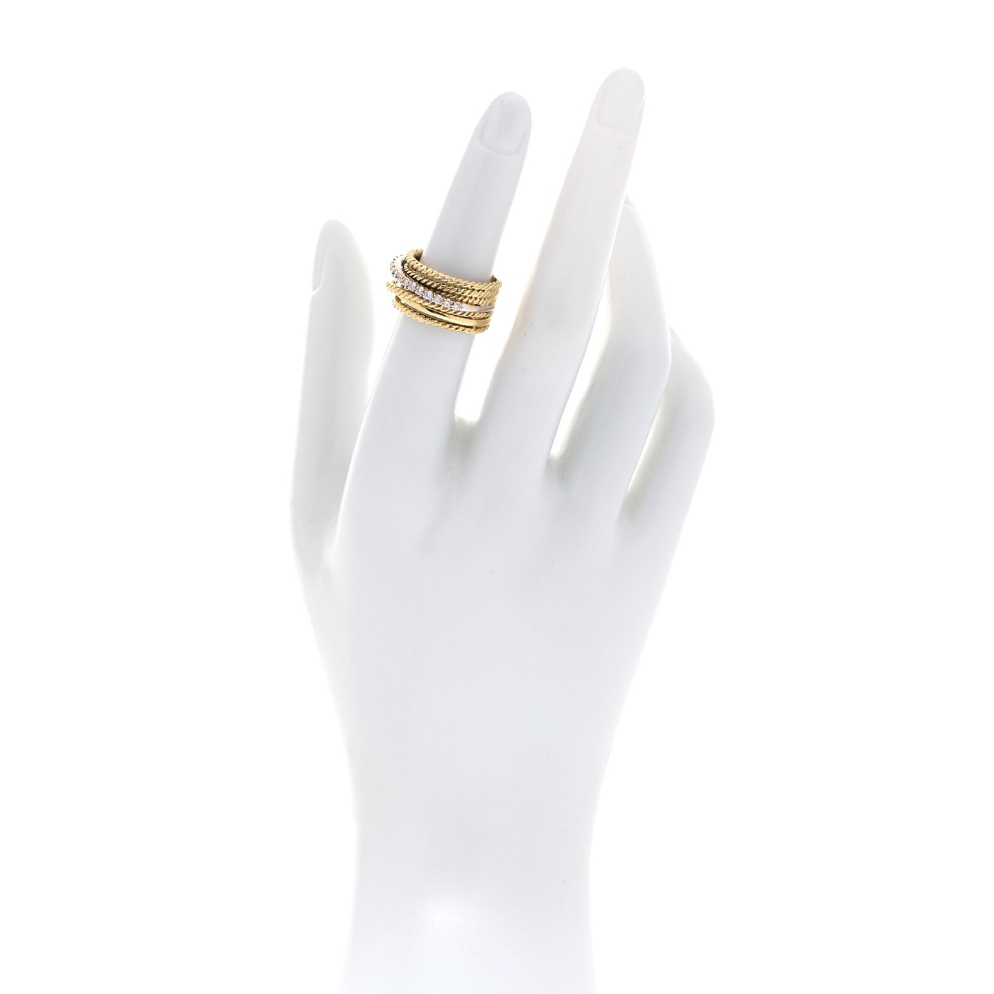 18K Yellow White Gold Diamond 11mm Wide Crossover Ring 52 6