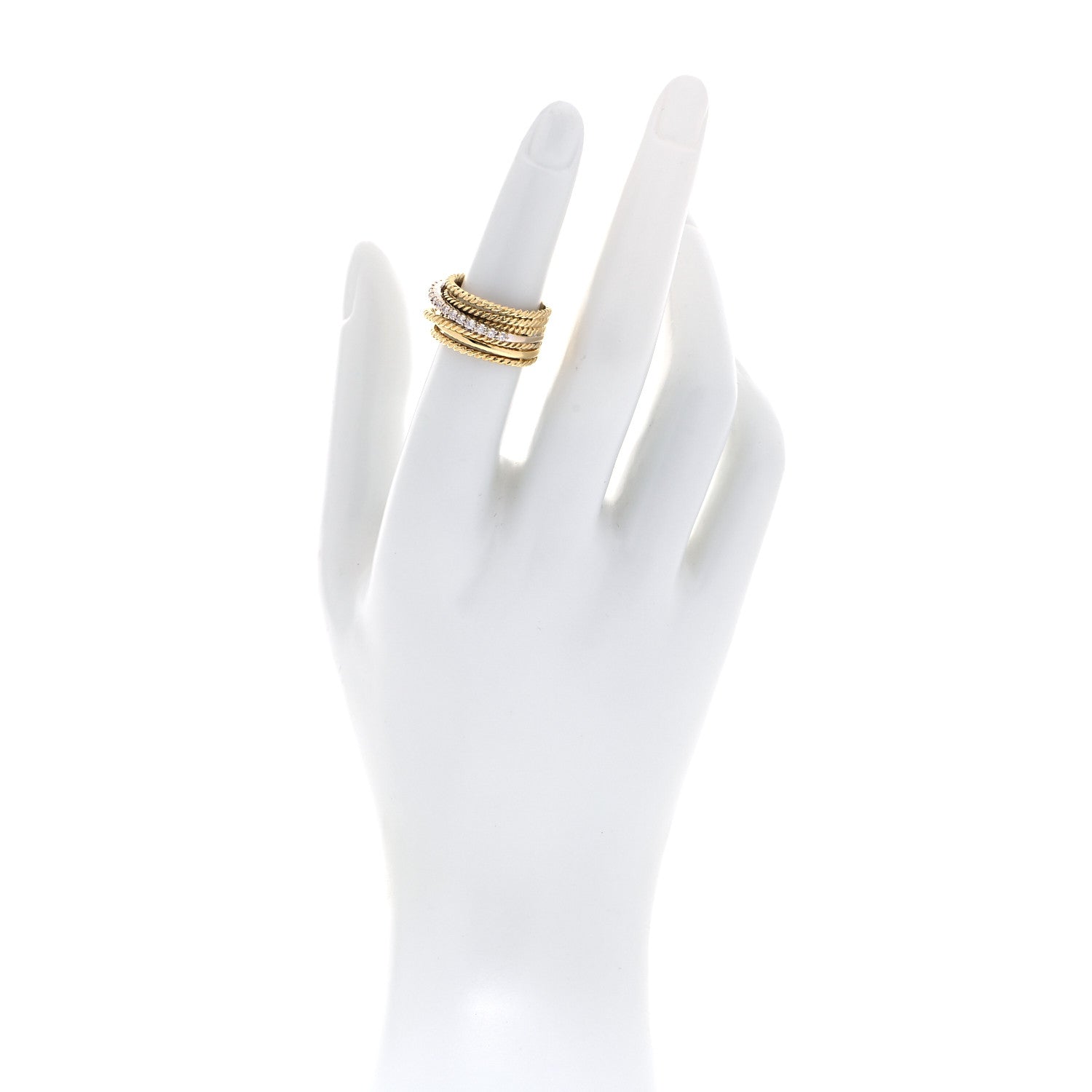 David Yurman 18K Yellow White Gold Diamond 11mm Wide Crossover Ring 52 6 2 of 4