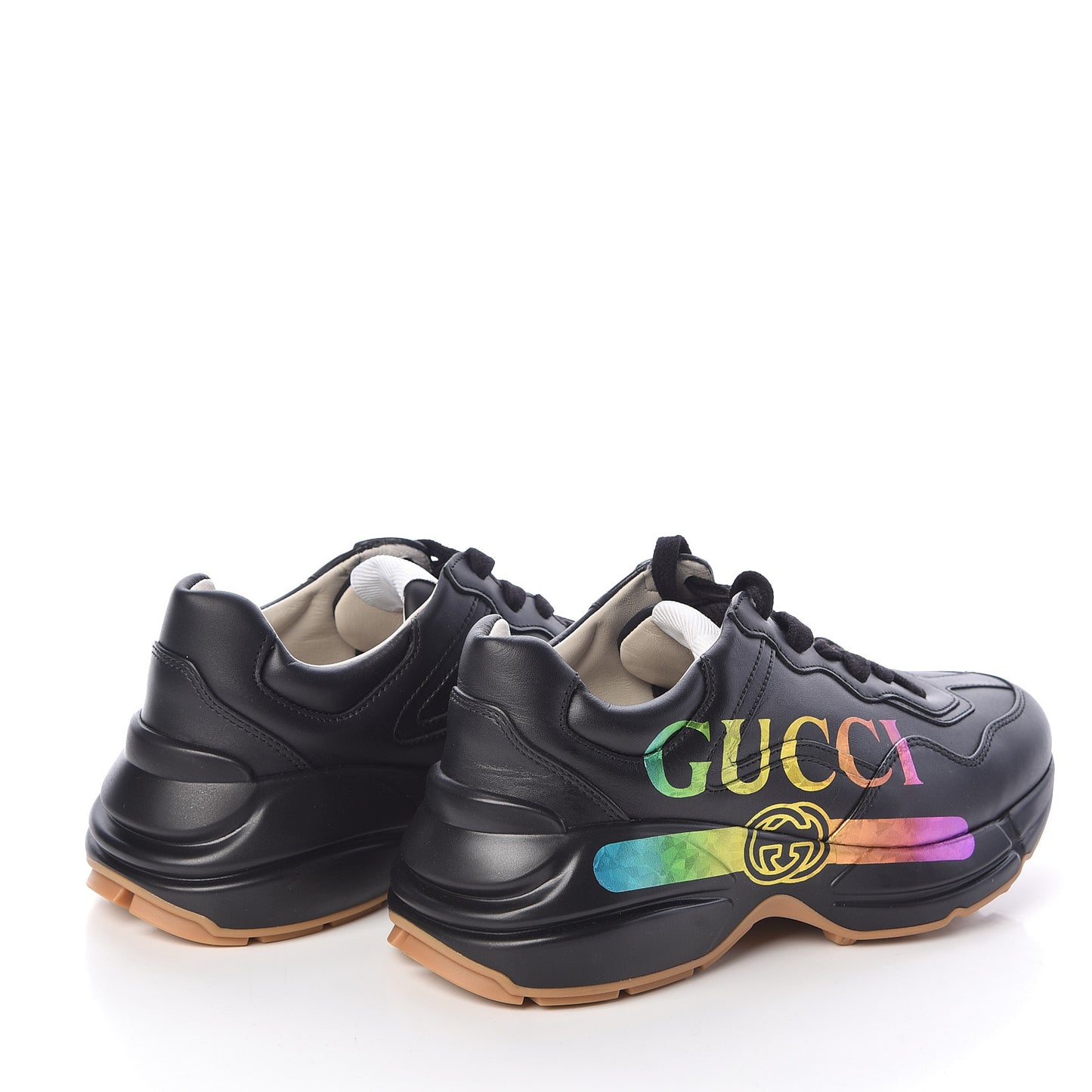 Calfskin Iridescent Logo Womens Rhyton Sneakers 35.5 Black