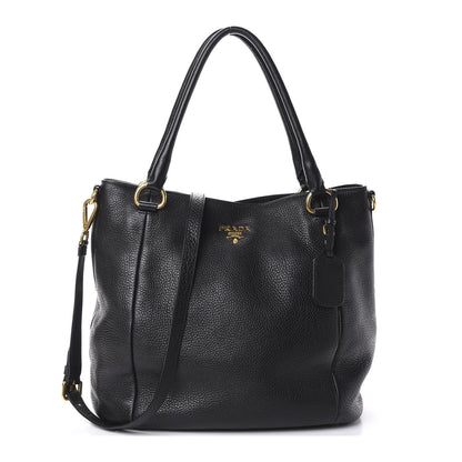 Prada Vitello Daino Side Pocket Tote Black 1 of 9