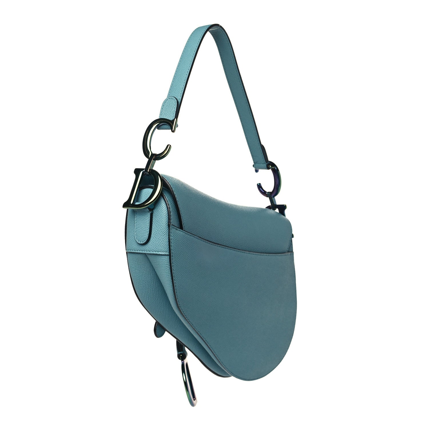 Christian Dior Grained Calfskin Saddle Bag Azure Blue 3 of 11
