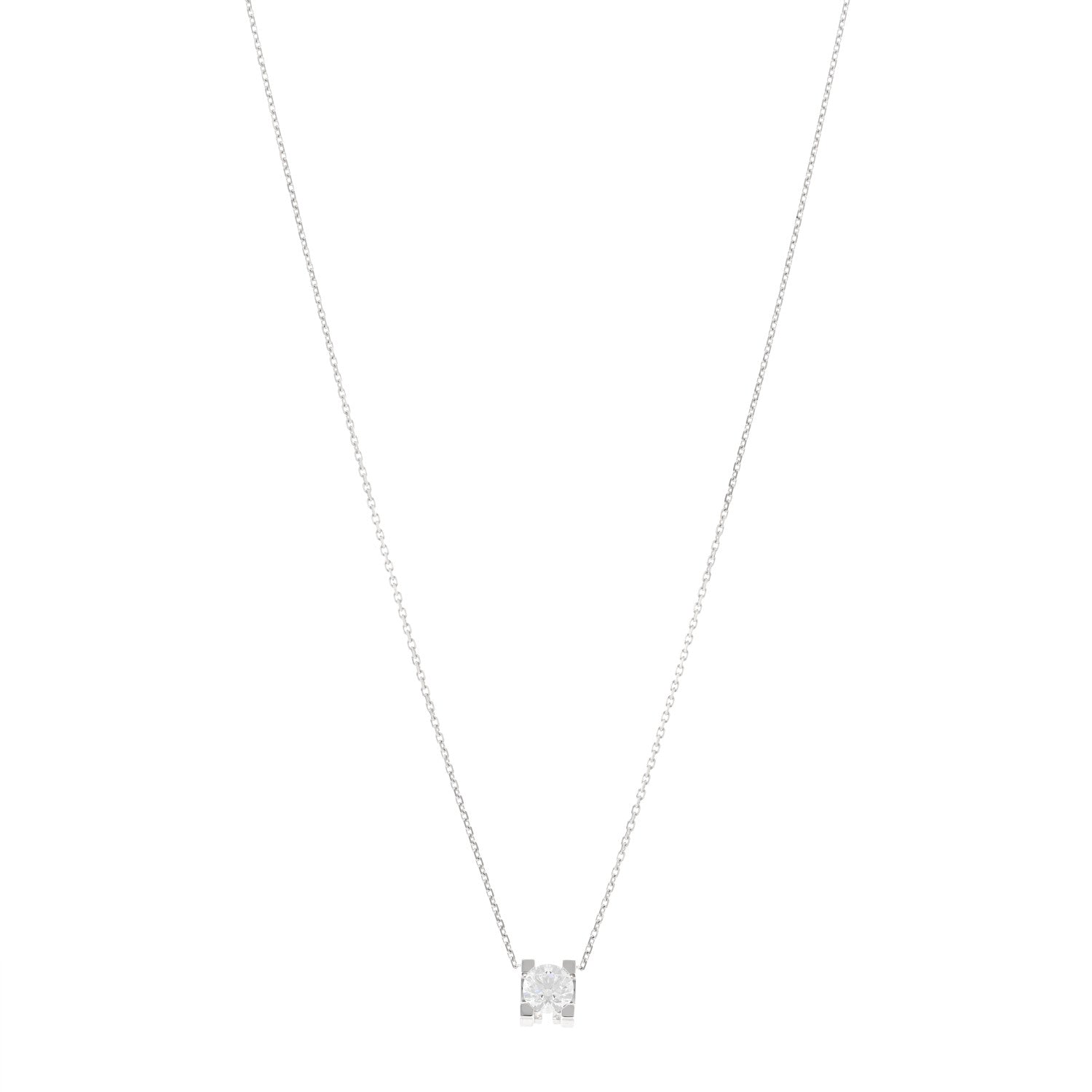 Cartier 18K White Gold Diamond .71ct C De Cartier Pendant Necklace 1 of 5
