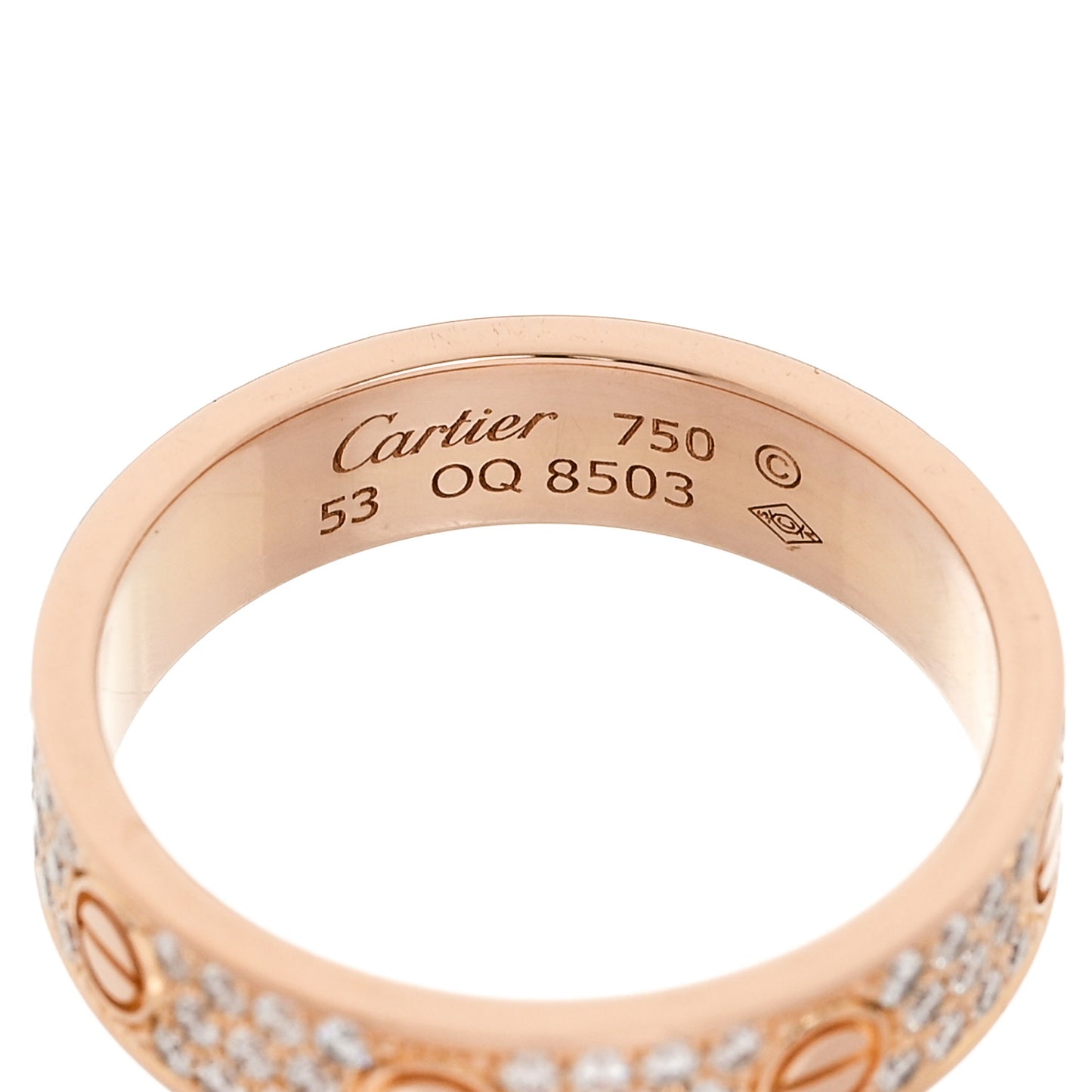 18K Pink Gold Diamond 5mm LOVE Wedding Paved Band Ring 53 6.5