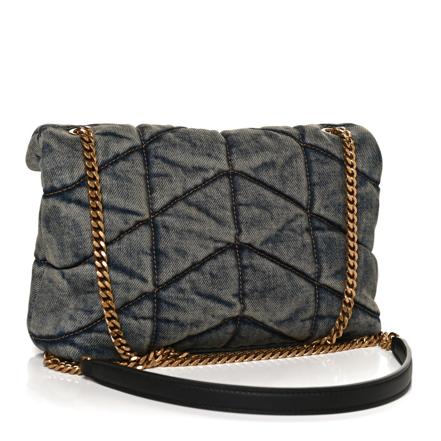 Denim Quilted Toy Loulou Puffer Monogram Chain Satchel Blue Black