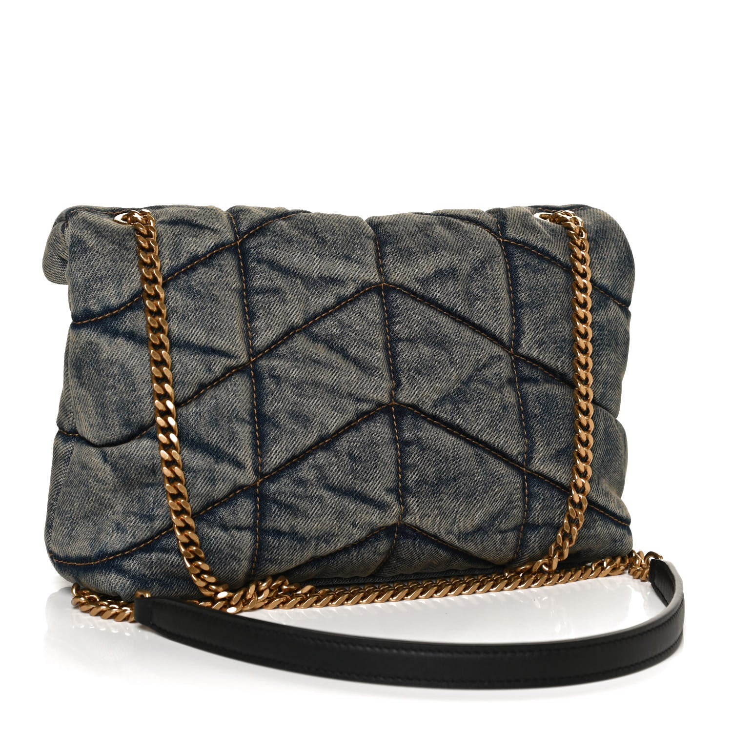 Saint Laurent Denim Quilted Toy Loulou Puffer Monogram Chain Satchel Blue Black 3 of 12