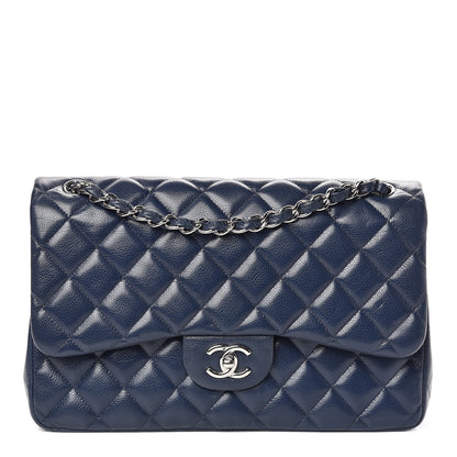 Chanel Caviar Quilted Jumbo Double Flap Navy Blue 1 of 15